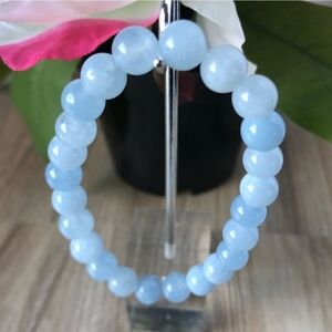 Aquamarine Stone Beads Stretchable Bracelet 7 inch